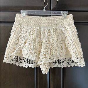 Topshop Cream High Waist Lace Shorts